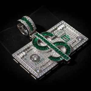 Hiphop Style Money Dollar Sign <b>Pendant</b> With <b>Emerald</b> Green Stones And Diamond Accents 925 Silver Men's Themed Charm - Product Image 2