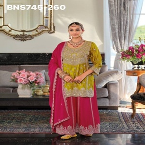 Collection de vêtements ethniques de qualité supérieure, tendance, en chinon avec broderies, comprenant kurta, palazzo et dupatta, fournisseur de vêtements ethniques de Surat. - Product Image 1