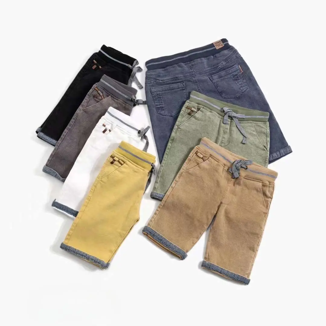 Proveedor de China, pantalones de verano para niños de 11 a 12 años, pantalones cortos para niños de Color sólido, pantalones cortos elásticos de tela de algodón personalizados para niños