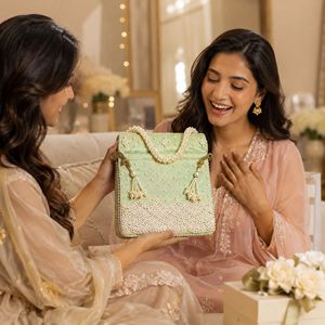 Handmade Pearl <b>Work</b> Bridal Potli Bag for Wedding Party Wear Designer Ethnic Ladies Handbag Gift <b>Pouch</b> for Women - Product Image 6