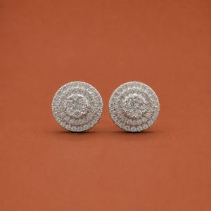 Boucles d'oreilles clous en diamant rond pour femme avec design circulaire superposé, bijoux en argent sterling - Product Image 1