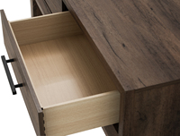 Console rustique finition noyer avec 2 tiroirs et base sur pieds, design moderne pour chambre, entrée et salon