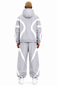 Conjunto Deportivo Gris para Hombre con Capucha, Sudadera y Pantalones con Estampado Geométrico, Ropa Deportiva Cortavientos para Otoño, Corte Holgado - Product Image 3