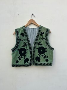 Chaqueta corta de terciopelo Suzani verde bordada, abrigo llamativo, blazer de terciopelo, chaqueta unisex, regalo para esposa, chaqueta nupcial - Product Image 2