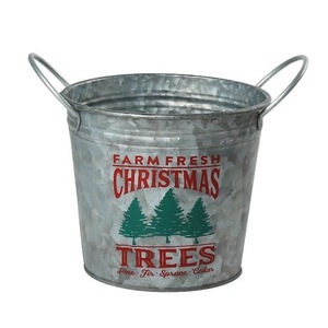 Farm Fresh Christmas Trees Metal Bucket Vintage Style Reusable Decorative Container Round Shape - Product Image 1