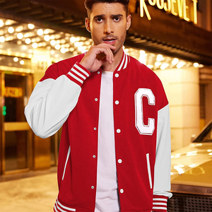 <b>Top</b> Quality Varsity Jackets For Boys Red Color And White Sleeve Stand Collar 360 GSM Street Wear Adult Men's Varsity Jacket - Product Image 4
