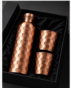 Handcrafted Copper Water Bottle Set with <b>2</b> <b>Cups</b> New Chinese Style Bamboo Engraved Portable <b>Flask</b> Gift Box - Product Image 2