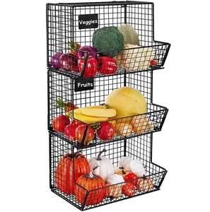 Panier de rangement mural pliable à 3 niveaux en fil métallique pour fruits et légumes, idéal pour la cuisine, à prix abordable - Product Image 6