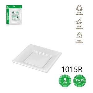 Plateau en plastique jetable 1015R PLATO LLANO CUADRADO BLANCO 23X23CM REUTI 5 UDS Pack de 5 Assiettes carrées jetables blanches - Product Image 3