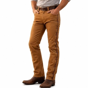 Pantalon en cuir de vachette sur mesure de haute qualité avec lacets latéraux – Jeans style ranch - Product Image 4