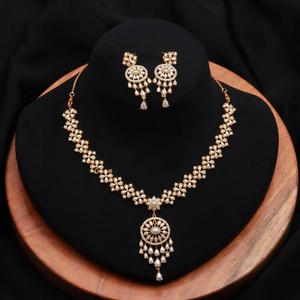 Vintage Pearl <b>Necklace</b> Set Oval White Pearl Jewelry 22K Gold Plated Traditional Indian Bridal Wedding <b>Necklace</b> Earrings <b>Ruby</b> - Product Image 1