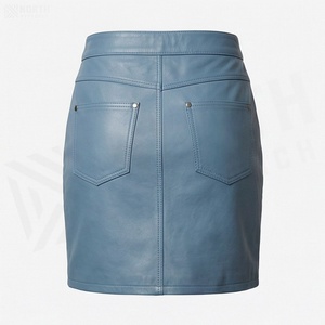 Jupe crayon mini en similicuir pour femme avec fermeture éclair avant, couleur unie brillante, taille normale, à porter toute l'année - Product Image 2