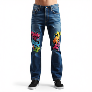 CAUSTIC INTERNATIONAL Jean décontracté pour homme en toile unie, délavé, à braguette boutonnée, taille mi-haute, en tissu de coton épais, service OEM - Product Image 4