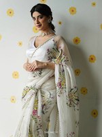 Blusa de Saree con Estampado Floral de Seda Brillante, Diseño Elegante para Uso Diario, Oficina y Fiestas