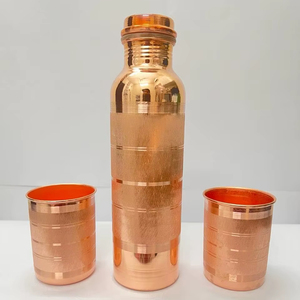 Silver Touch <b>Copper</b> <b>Bottle</b> 1 Litre With Glass <b>Copper</b> <b>Bottle</b> Leak Proof Food Safe Dishwasher Microwave Safe 950ml for Business - Product Image 1