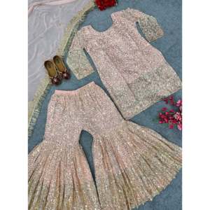 Designer Indian & Pakistani Clothing Fancy Dupatta with Party Wear <b>Top</b> and Sharara - Product Image 6