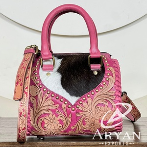 2026 New Personalized Genuine <b>Leather</b> <b>Tooled</b> Western Speedy Bag Cowhide <b>Leather</b> Floral Handcrafted Lady Shoulder Speedy Handbag - Product Image 1