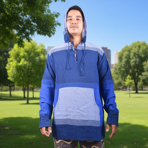 เสื้อฮู้ดดีไซน์สีน้ำเงิน ผลิตจากผ้าฝ้าย 100% - Product Image 3