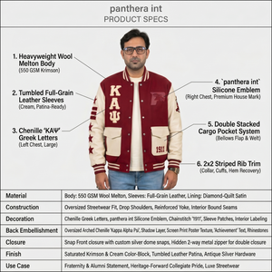 Premium Heavyweight Wool Melton Varsity <b>Jacket</b> Full Grain Leather Sleeves Oversized Streetwear Customizable OEM Men's Letterman - Product Image 5