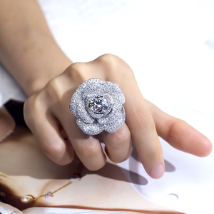 2 CARAT Lab Grown White Gold Diamond <b>Ring</b> Round Brilliant Cut Flower Design IGI Certified Unisex Wedding Jewelry Romantic Style - Product Image 3