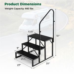Sgabello in Metallo a 3 Gradini per Camper con Corrimano Regolabile, Capacità 660 LBS, Ideale anche per Cappotti da Donna - Product Image 3
