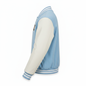 เสื้อแจ็คเก็ตวาร์ซิตี้สีฟ้าอ่อนสำหรับผู้ชาย ยี่ห้อ Syndicate พร้อมลายปัก 07 และแพทช์รูปสุนัขจิ้งจอก สไตล์ Preppy เหมาะสำหรับใส่ในฤดูใบไม้ร่วง - Product Image 3