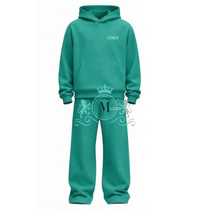 Conjunto Deportivo con Capucha Verde para Hombre, Color Sólido, 100% Algodón, Sudadera Casual de Corte Regular con 320 Gsm - Product Image 2