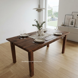 Mesa de Comedor Cuadrada de Madera Maciza Hecha a Mano, Diseño Sostenible Multifuncional de Madera de Barco Reciclada Natural - Product Image 3