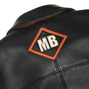 Chaqueta Corta de Cuero Genuino para Mujer, Talla Americana, con Bordado de Diamantes y Letras, 100% Cuero de Cordero Europeo Antiguo, Estilo Bomber - Product Image 5