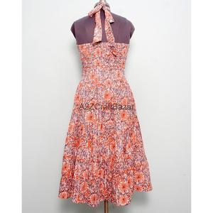Vestido midi con estampado floral para mujer, cuello alto, corte en A, sin mangas, 100% algodón, vestido informal de verano, transpirable. - Product Image 3