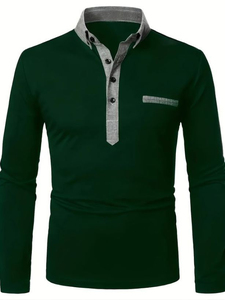 Men's Solid Embroidered Knitted Shirt 100% Cotton Long Sleeve Stand <b>Collar</b> Casual Breathable Eco-Friendly Quick Dry Anti-Pilling - Product Image 3