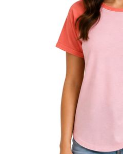 T-shirt Raglan Personnalisé Rose Bébé et Pêche Corail pour Femme – Col Rond Décontracté, Manches Courtes, Mélange de Coton Doux, Haut Tendance Estival - Product Image 3