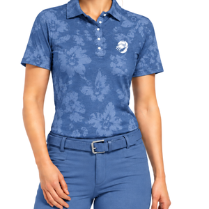 Polo de Golf de Manga Corta para Mujer, Color Azul Denim, Estampado Floral, Deportivo, Transpirable, Personalizable, Venta al Por Mayor - Product Image 1
