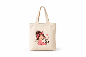 Bolsa de Lona Reutilizable Personalizada AMANI con Diseño de Chica Abrazando a un Gato, para Compras y Viajes - Product Image 3
