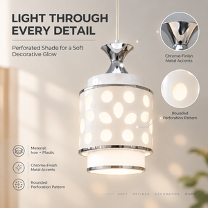 Modern Iron And Plastic <b>Pendant</b> <b>Light</b> With Perforated White Shade Adjustable Hanging E27 For Dining Room Kitchen - Product Image 3