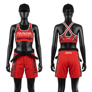 Premium 220 GSM polyester spandex BJJ bra and shorts set teal geometric panel design sublimation custom logo training wear - Product Image 5