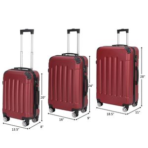 Set di Valigie Trolley 3 in 1 in ABS e Alluminio, 20"/24"/28", Rosso Vino, Leggero, 4 Ruote - Product Image 2
