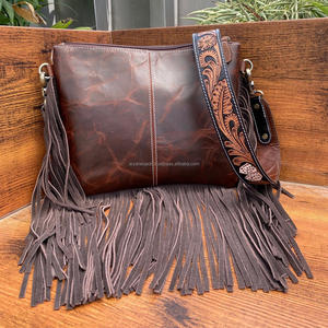 Nuevo estilo 2025 cuero mecanizado a mano Diseño de tarjeta flecos bandolera bolso de cuero de vaca genuino bolso de mensajero de lujo para mujer - Product Image 5