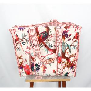 Indian Handmade Floral <b>Printed</b> Velvet Quilted Tote Bag for Women <b>Large</b> Beach & Exhibition Use - Product Image 4