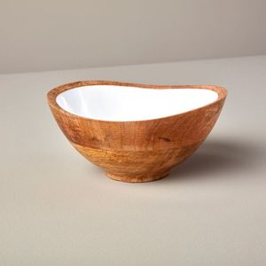 Ensemble de bols en bois d'acacia faits à la main, écologiques et durables, avec intérieur émaillé bleu floral, style américain, pour servir des aliments lors de fêtes, offrir en cadeau - Product Image 2
