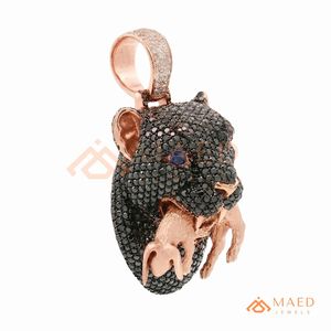 Pendentif Tête de Panthère en Or Rose avec Moissanite, Collier Pendentif Tendance, Style Hip Hop, Bijoux Urbains de Luxe - Product Image 6