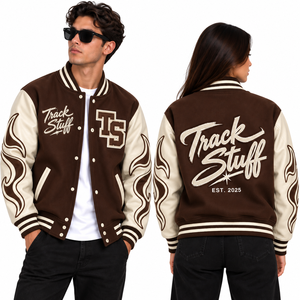 <b>Track</b> Stuff Custom <b>Mens</b> Varsity Letterman <b>Jacket</b> Wool Cotton Stand Collar Custom Embroidered Logo Front Streetwear Winter - Product Image 1