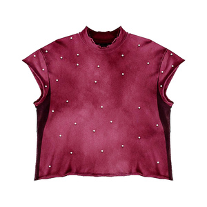 Camiseta al por mayor con efecto desgastado, estilo vintage Y2K, 220 gsm, jersey de algodón con dobladillo sin rematar para minoristas de ropa vintage - Product Image 5