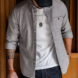 <b>Mens</b> Plaid Flannel <b>Shirt</b> Long Sleeve Casual Turndown <b>Collar</b> Autumn Breathable 100% Cotton Full Sleeve Woven <b>Shirts</b> - Product Image 4