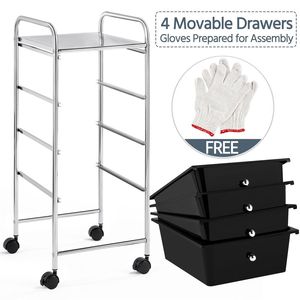 4-Drawer Metal Frame Rolling <b>Storage</b> Cart with Wheels Black Plastic and Iron <b>Trolley</b> for Bathroom and Home Use - Product Image 3