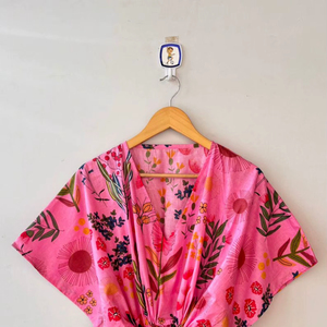 Cotton Long Loose Cover up <b>Maxi</b> <b>Kaftan</b> Cotton Boho Summer Floral Print <b>Kaftan</b> Long Dress Indian Block Print <b>Kaftan</b> Long Dress - Product Image 1