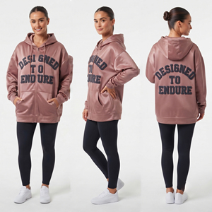 Sudadera con capucha extragrande para mujer, 100% poliéster, con letras bordadas en chenilla, con cremallera, hombros caídos, estilo deportivo - Product Image 1