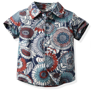 เสื้อเชิ้ตแขนสั้นพิมพ์ลายเขตร้อนสำหรับเด็กผู้ชาย เสื้อลำลองคอปกพับได้ โพลีเอสเตอร์ เสื้อฤดูร้อน - Product Image 5