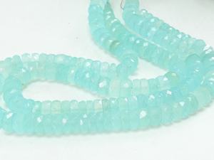 Aqua <b>Blue</b> Chalcedony Faceted Polished Tire Coin Button Wheel Shape 10-Inch Strand 6-7MM Approx for Making Jewelry PMEGEMSBEADS - Product Image 4