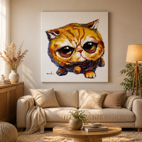 Peinture sur toile Impasto Chat Mignon, Art Mural Texturé Chaton Peint à la Main pour Décoration Intérieure